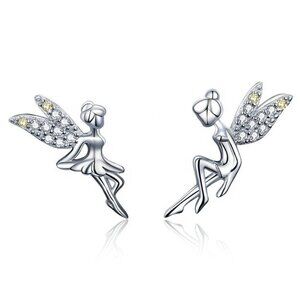 💥  Dainty White CZ Sweet Wing Fairies Stud Earrings for Women, GPMB1441